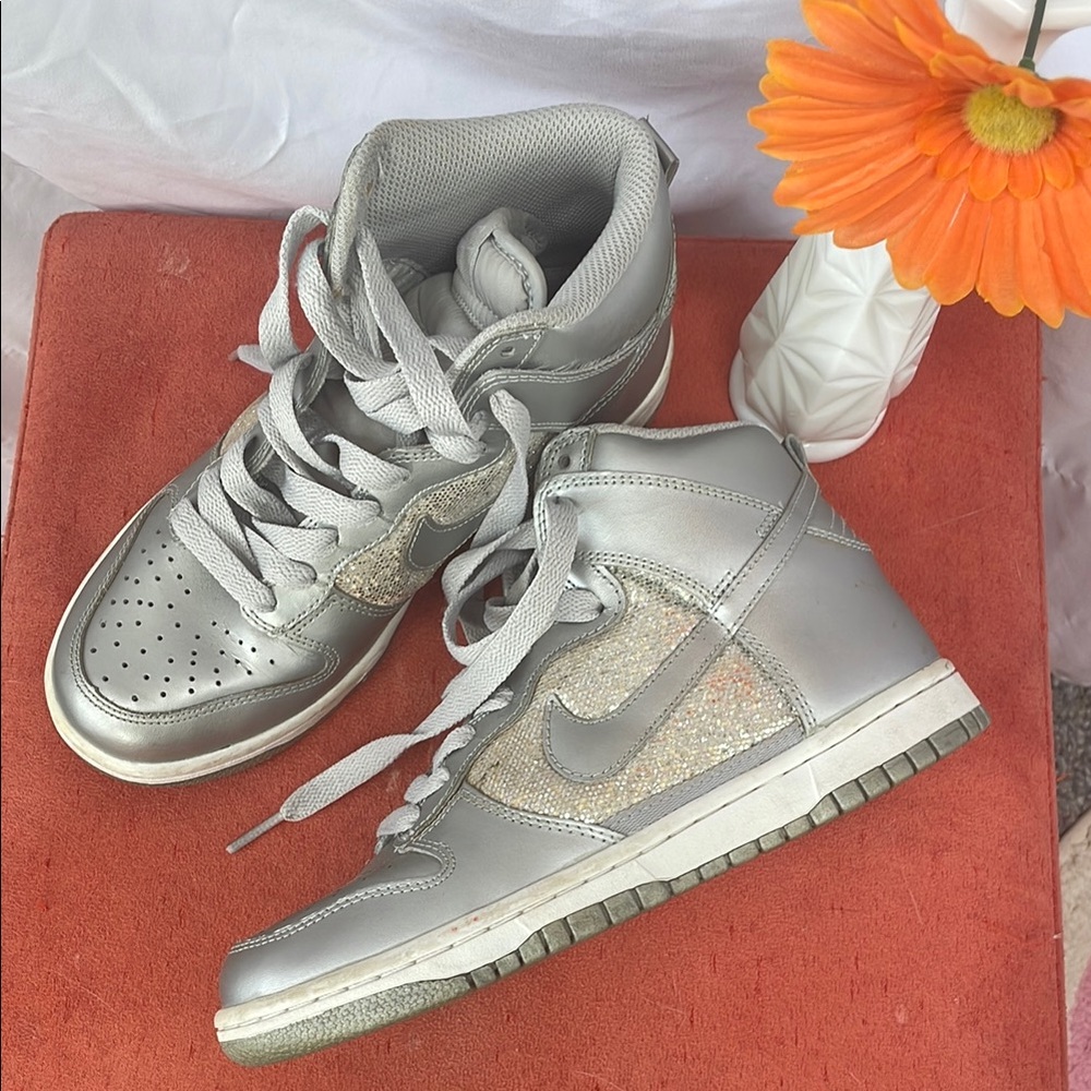 Nike Silver High-Top Sneakers with Metallic Finish